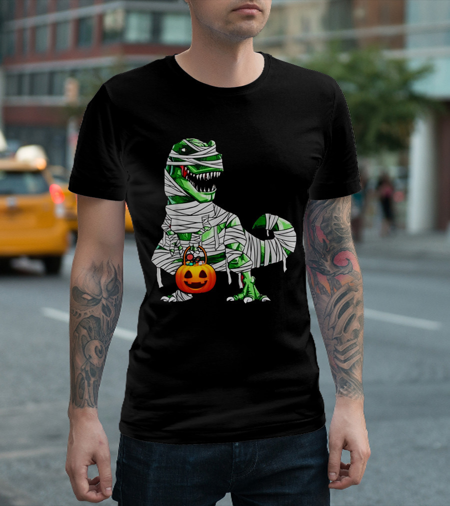 Halloween Pumpkin Mummy Dinosaur T-Shirt