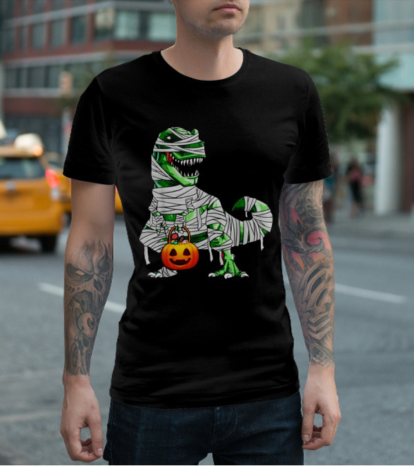 Halloween Pumpkin Mummy Dinosaur T-Shirt