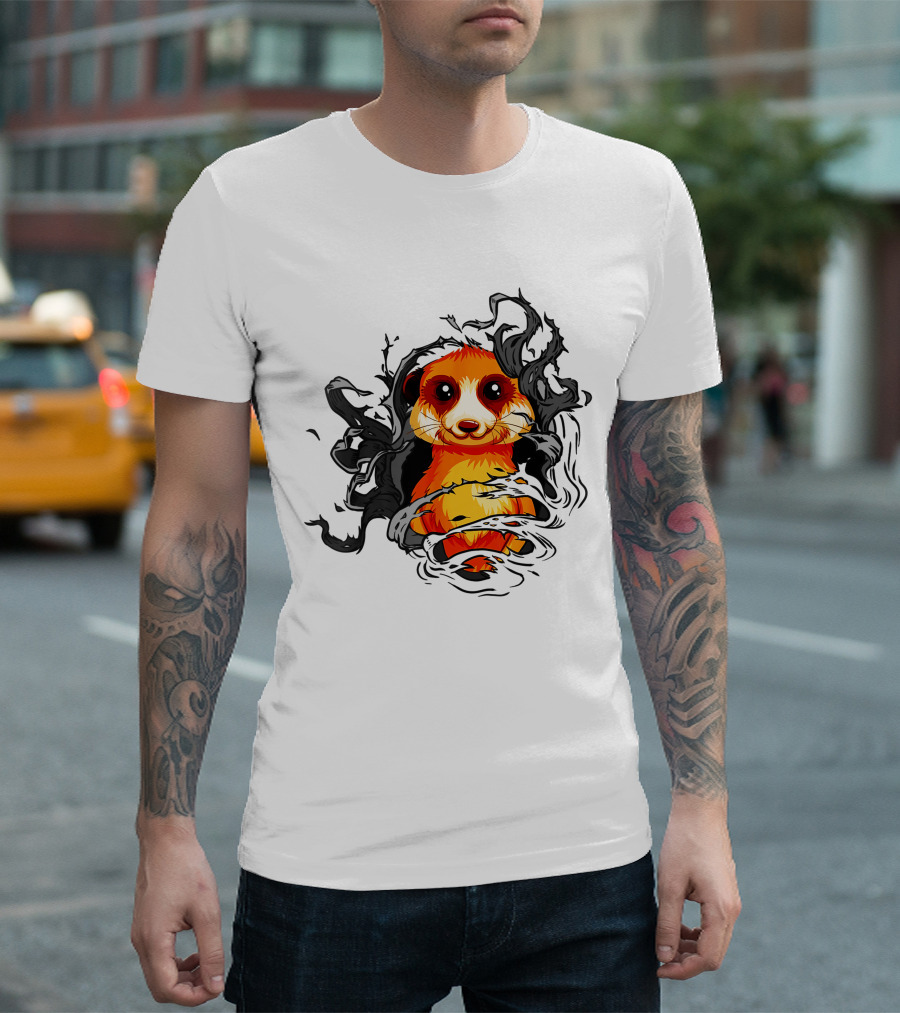 Meerkat Vivid Orange Burst Black Swirls T-Shirt