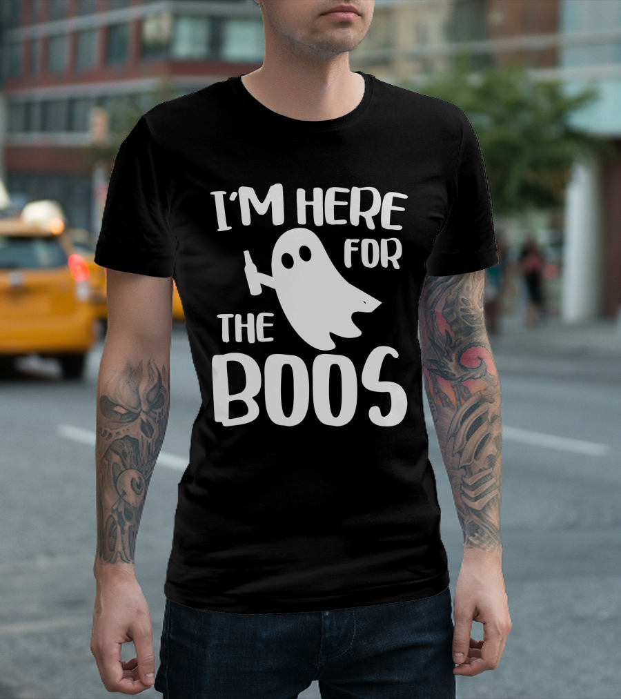 I'm Here For The Boos Halloween Ghost Holding Bottle T-Shirt