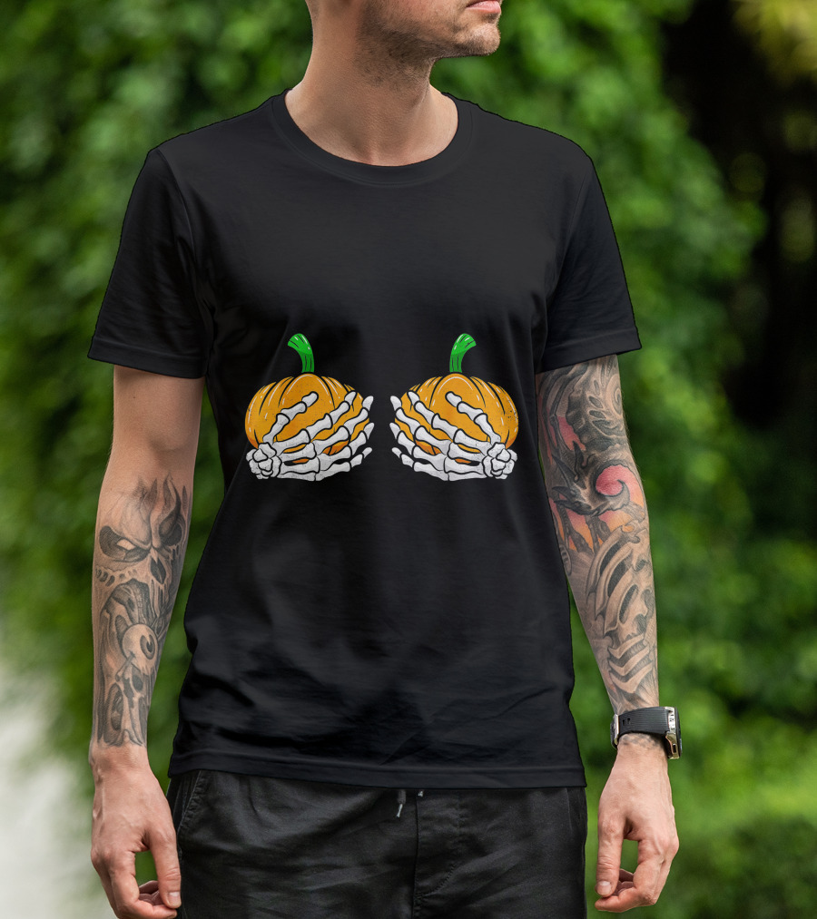 Halloween Pumpkin Skeleton Hands Bra T-Shirt