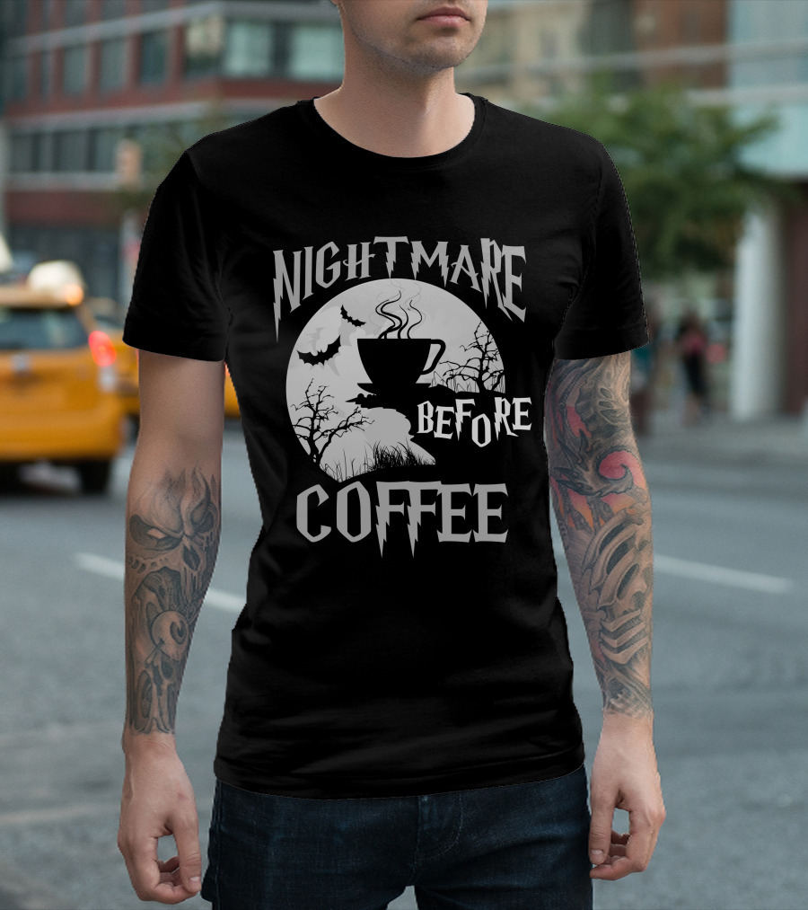 Nightmare Before Coffee Halloween Bat Moon Cup T-Shirt