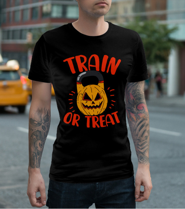 Train Or Treat Pumpkin Kettlebell T-Shirt