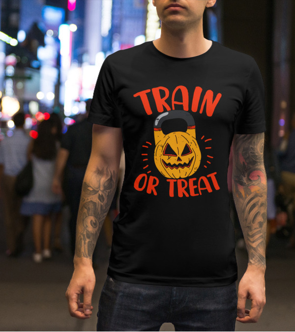 Train Or Treat Pumpkin Kettlebell T-Shirt