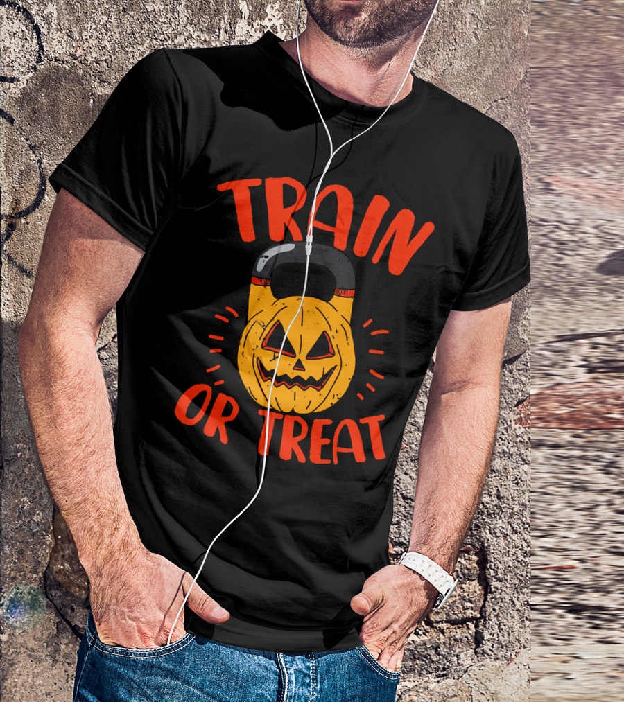 Train Or Treat Pumpkin Kettlebell T-Shirt