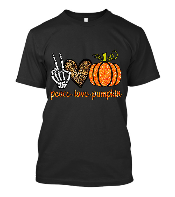 Peace Love Pumpkin Halloween Fall Girls Skeleton Leopard Print T-Shirt