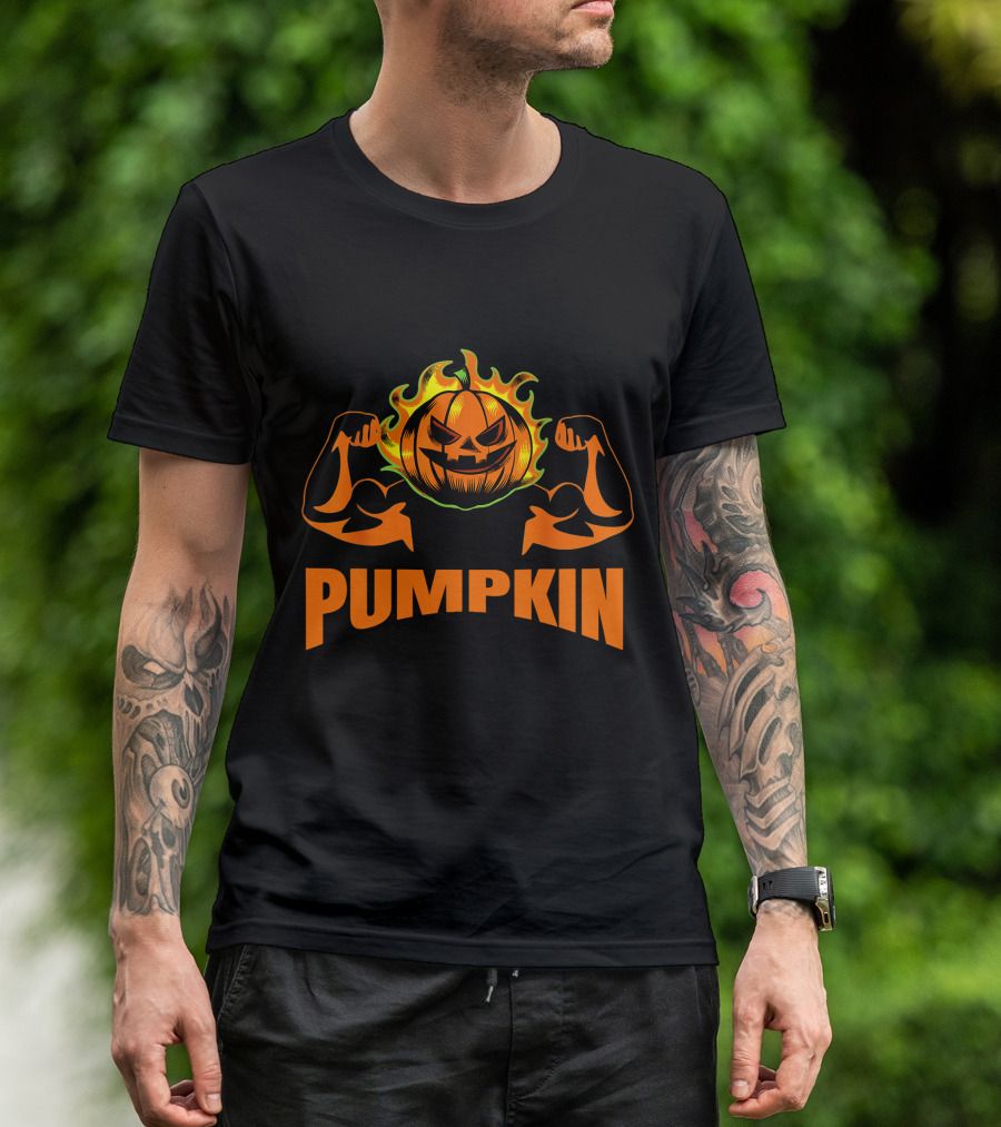 Pumpkin Bodybuilder Halloween Costume Fitness Lover T-Shirt