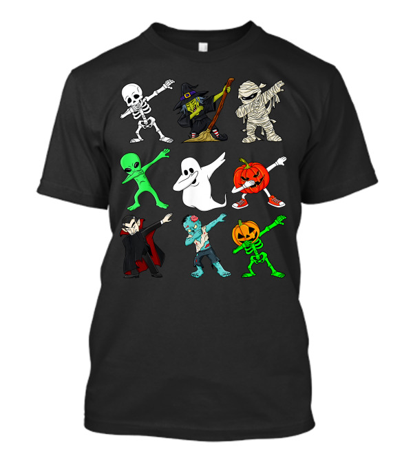 Halloween Dabbing Skeleton Witch Mummy Alien Ghost Pumpkin Vampire Zombie Monsters T-Shirt