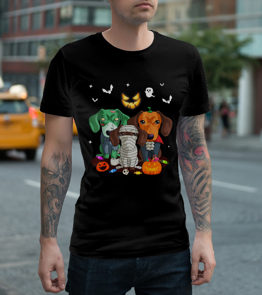 Halloween Dachshund Dog Witch Cute Dachshund Dog Lovers Zombie Mummy Pumpkin Costume Dogs T-Shirt