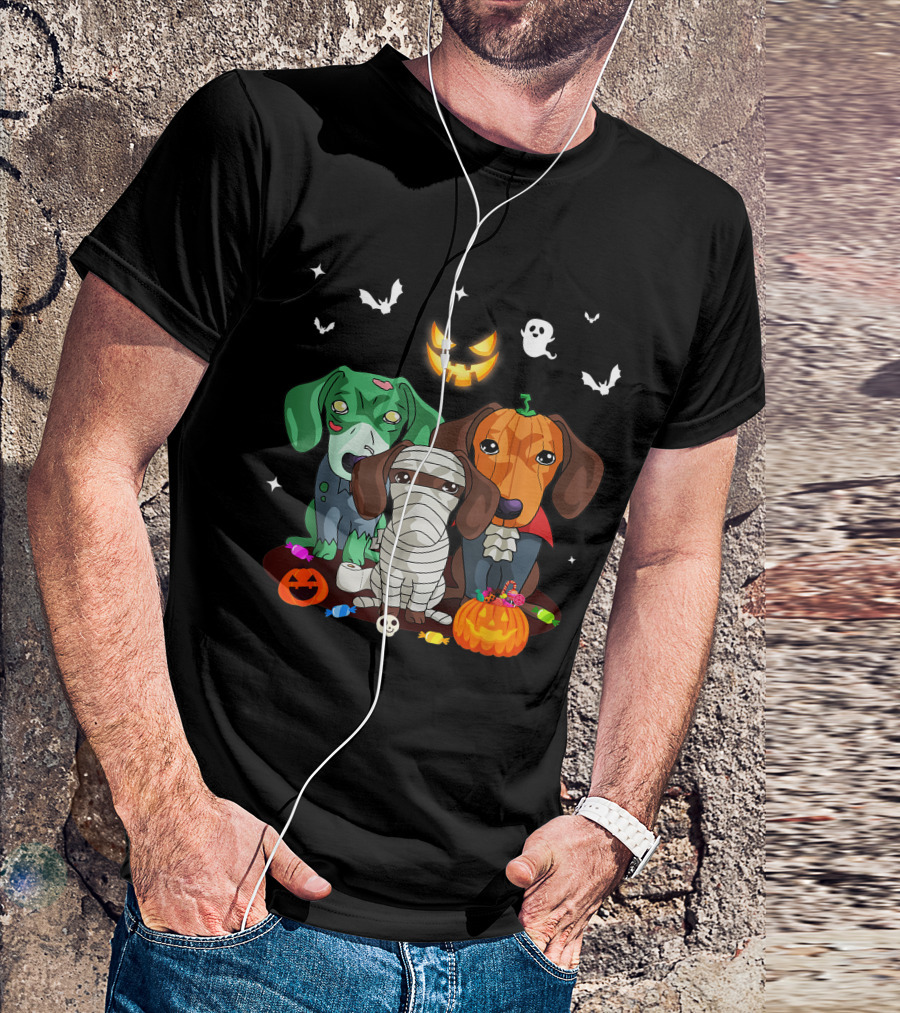 Halloween Dachshund Dog Witch Cute Dachshund Dog Lovers Zombie Mummy Pumpkin Costume Dogs T-Shirt