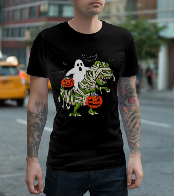 Ghost And Mummy T-Rex Halloween Candy Adventure T-Shirt