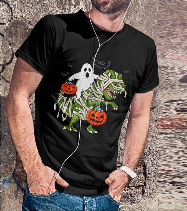 Ghost And Mummy T-Rex Halloween Candy Adventure T-Shirt