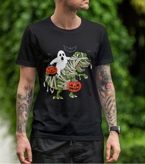 Ghost And Mummy T-Rex Halloween Candy Adventure T-Shirt