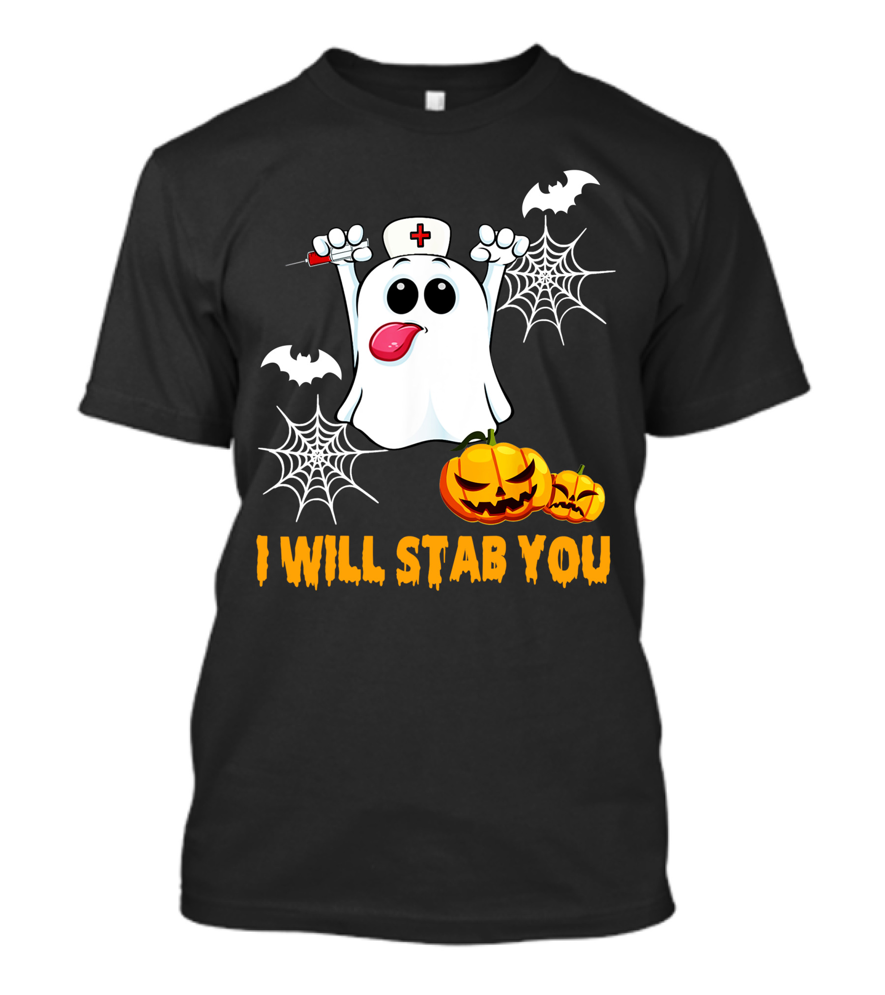 I Will Stab You Funny Nurse Ghost With Pumpkins And Bats T-Shirt