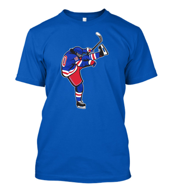 Xanh Bien Hockey Player Kicking Pose Blue Background T-Shirt
