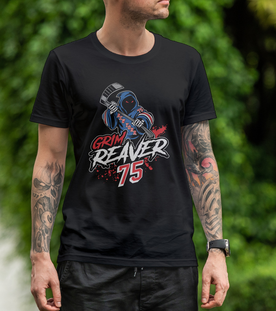 Grim Reaver New York 75 We Bleed Blue Merch T-Shirt