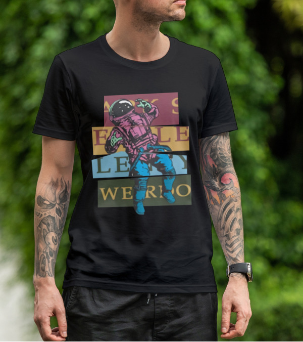 Astronaut Weirdo Brand Text Collage T-Shirt