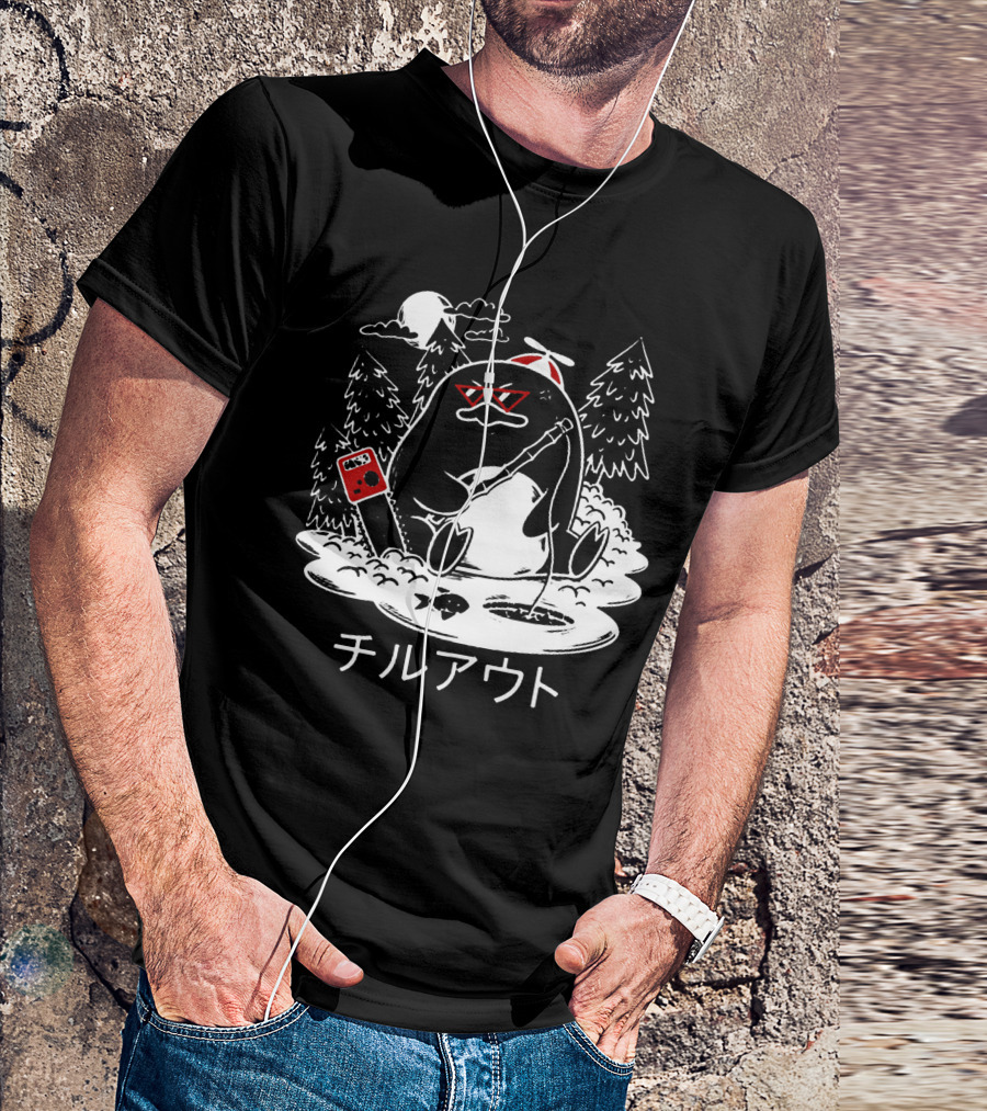 Isaacwhy Merch Chill Out Penguin With Chainsaw And Fishing Rod T-Shirt