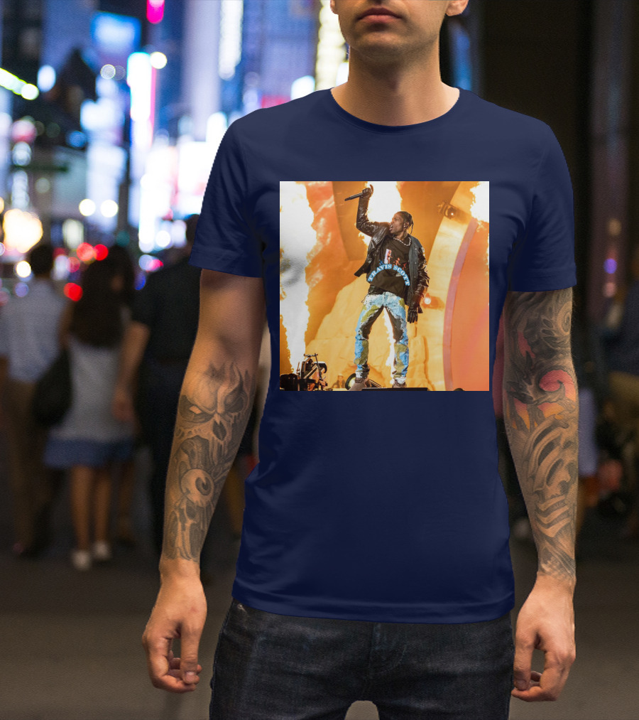 Travis Scott Live Concert Performance With Fire Effects T-Shirt