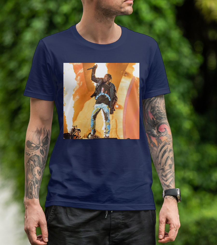 Travis Scott Live Concert Performance With Fire Effects T-Shirt