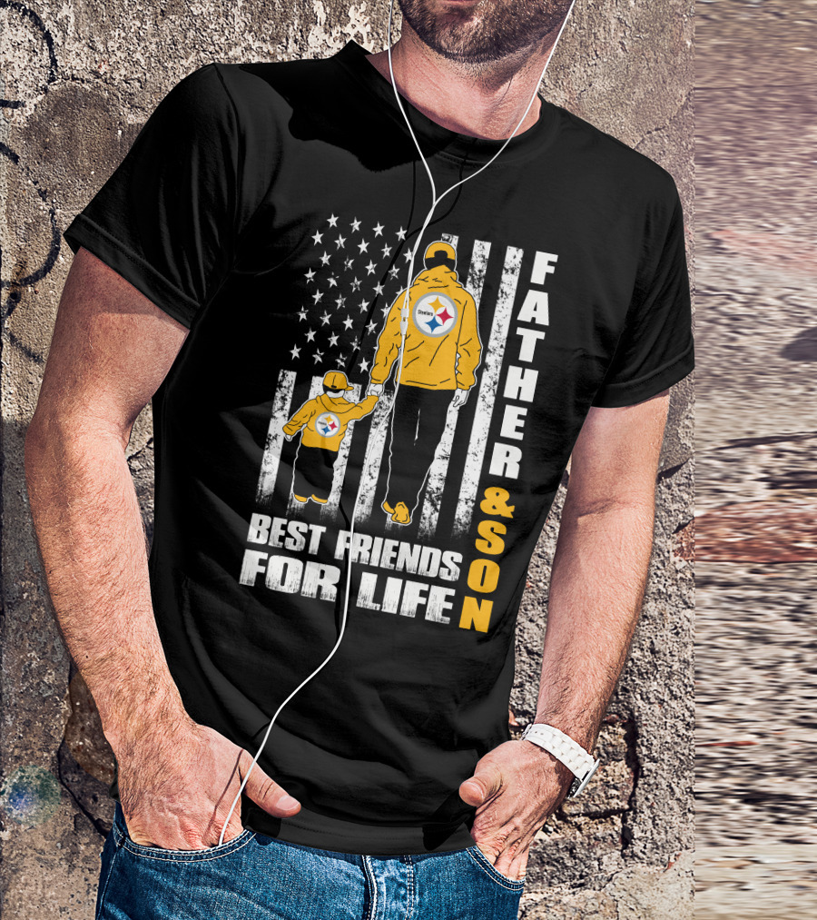 Father And Son Best Friends For Life Steelers Flag Background T-Shirt