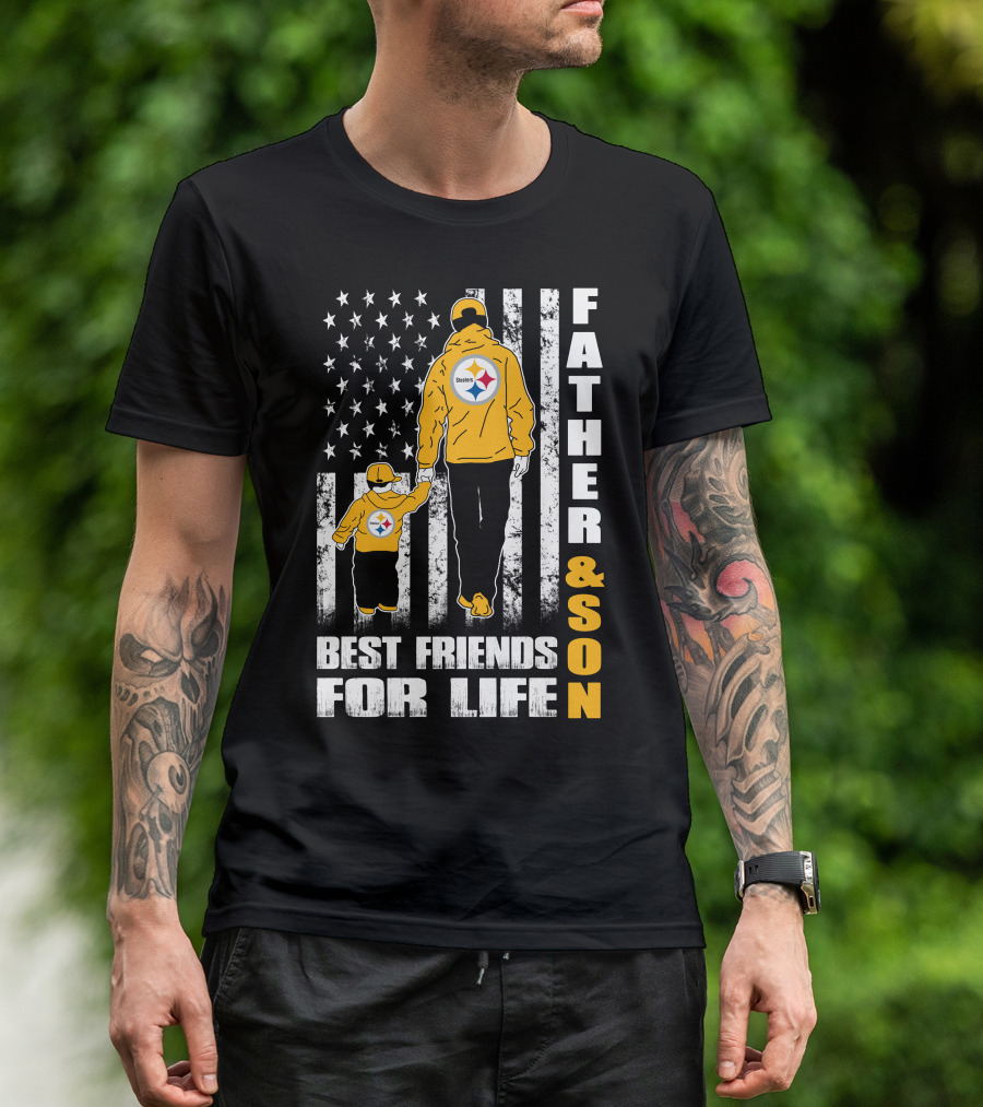 Father And Son Best Friends For Life Steelers Flag Background T-Shirt