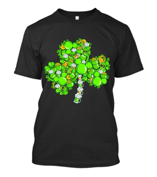 Shamrock Mickey Mouse St. Patrick's Day Beer Mugs And Gold Coins T-Shirt