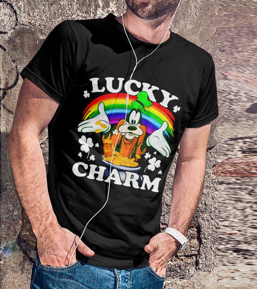 Lucky Charm Goofy With Rainbow And Gold Coins T-Shirt