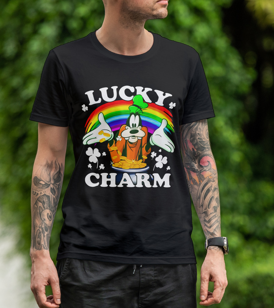 Lucky Charm Goofy With Rainbow And Gold Coins T-Shirt