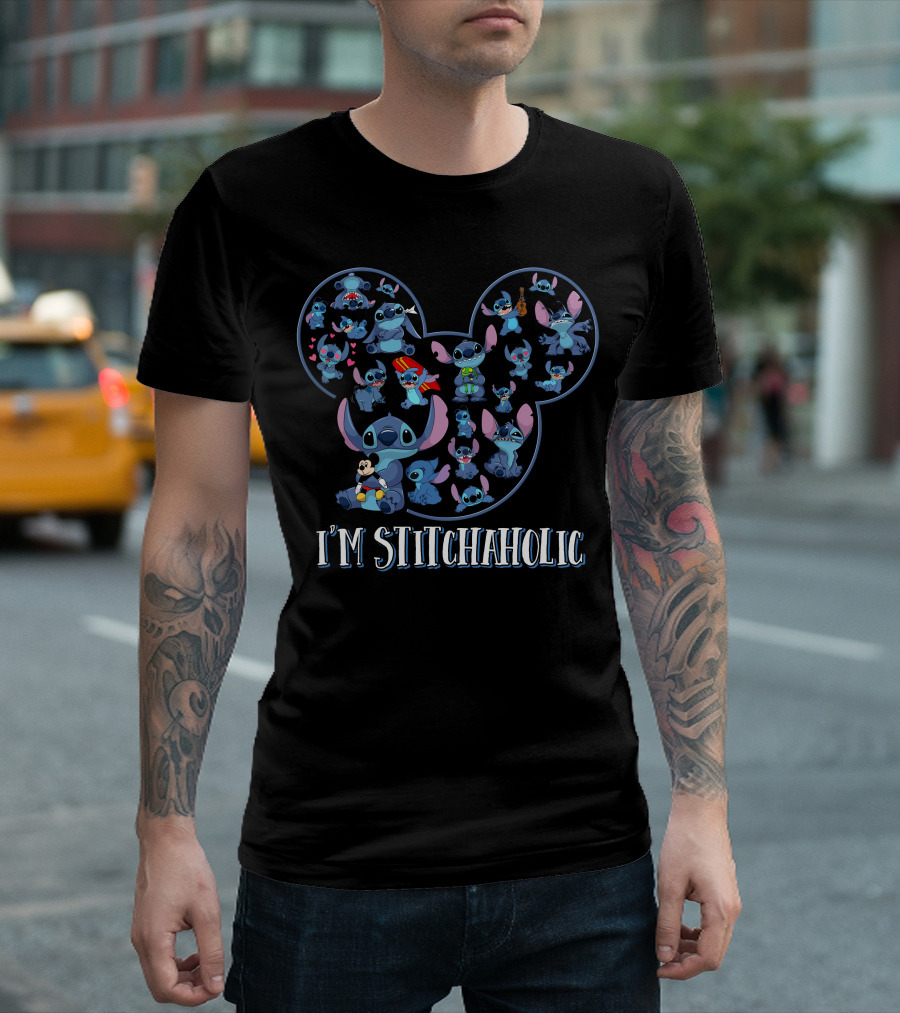 I'm Stitchaholic Mickey Mouse Head Stitch T-Shirt