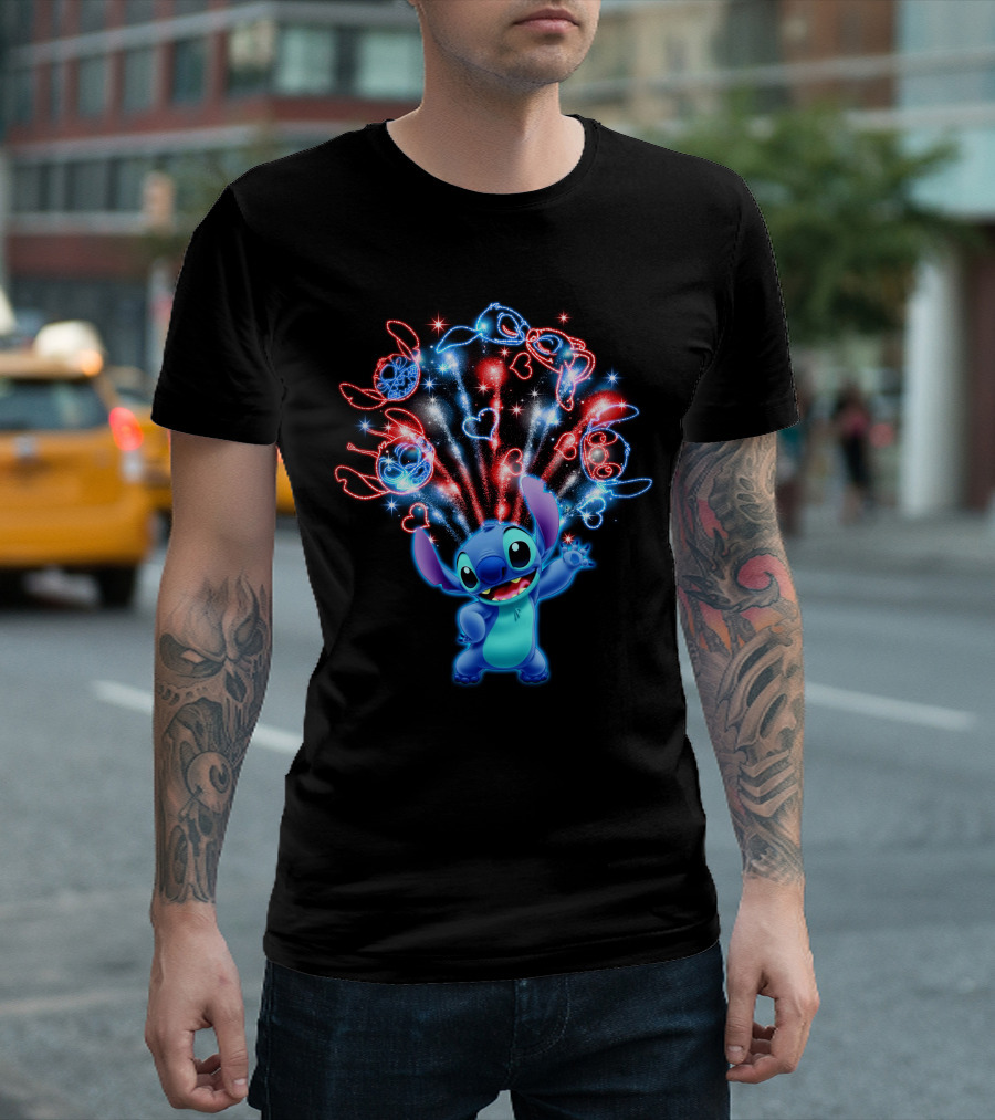 Stitch Fireworks Hearts Sparkle Fun T-Shirt