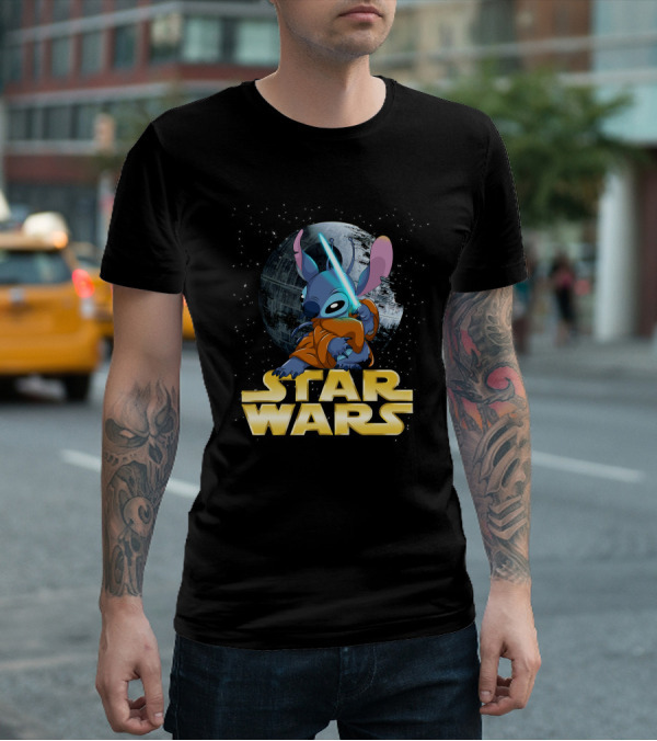Stitch Star Wars Crossover Jedi Lightsaber Death Star T-Shirt