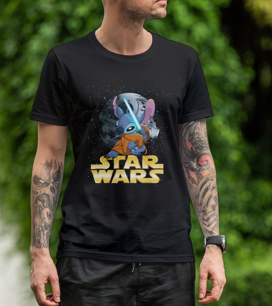 Stitch Star Wars Crossover Jedi Lightsaber Death Star T-Shirt
