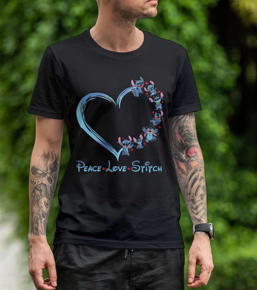 Peace Love Stitch Heart Character Adventures T-Shirt