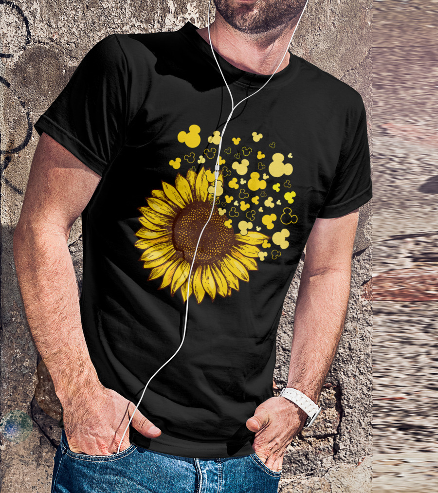 Sunflower With Mickey Mouse Icon Yellow Accents T-Shirt