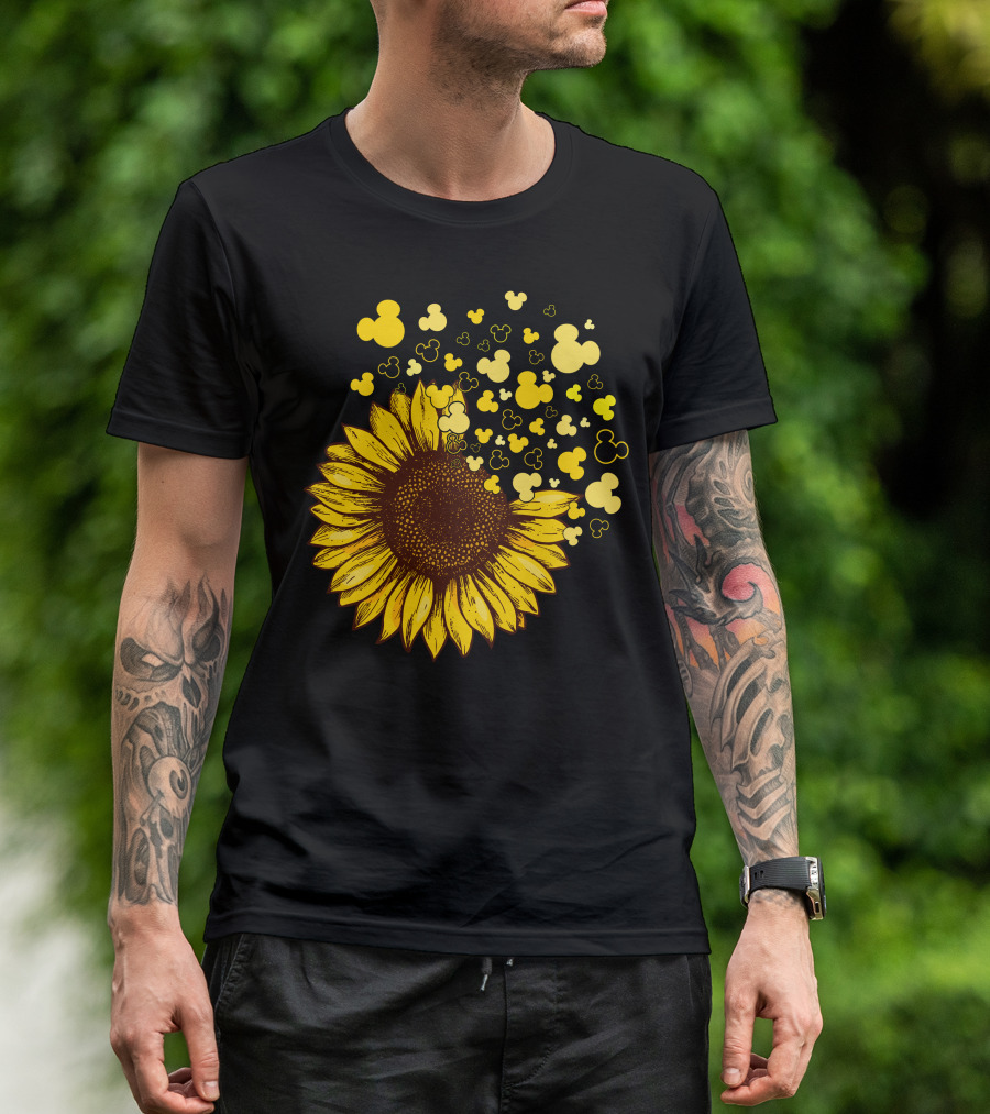 Sunflower With Mickey Mouse Icon Yellow Accents T-Shirt