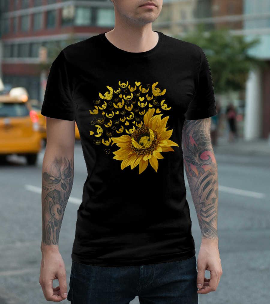 Stitch Sunflower Hearts And Smiles Burst T-Shirt