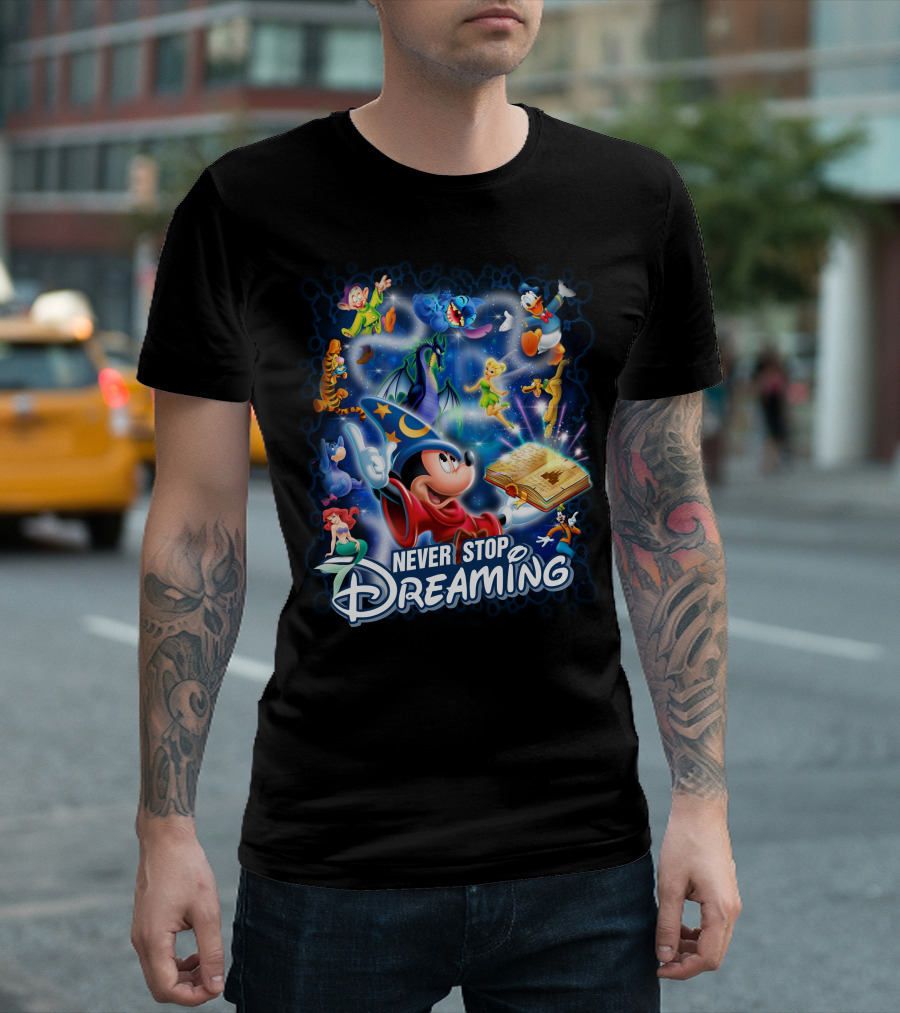 Never Stop Dreaming Disney Characters Magic Book T-Shirt