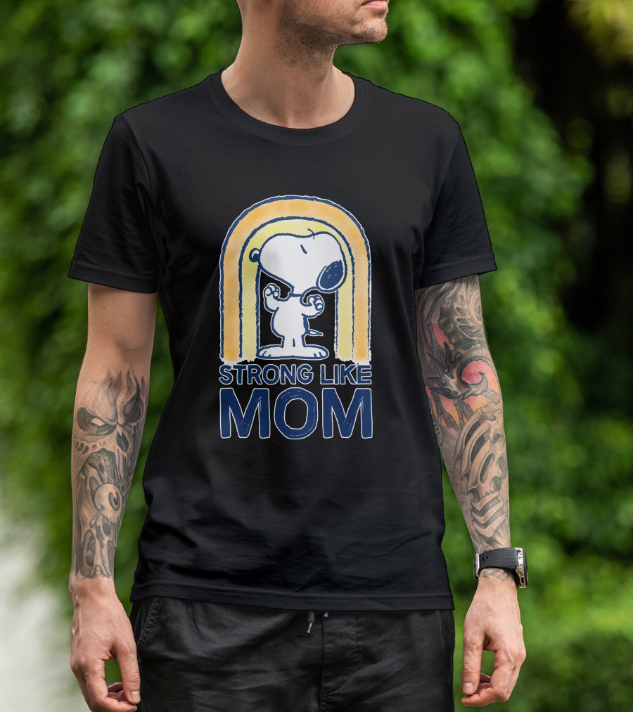 Snoopy Strong Like Mom Retro Rainbow Celebrating Motherhood T-Shirt