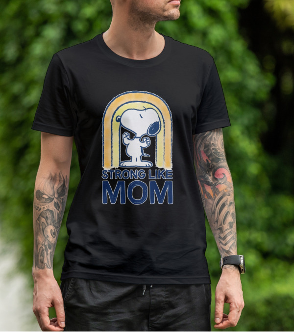 Snoopy Strong Like Mom Retro Rainbow Celebrating Motherhood T-Shirt