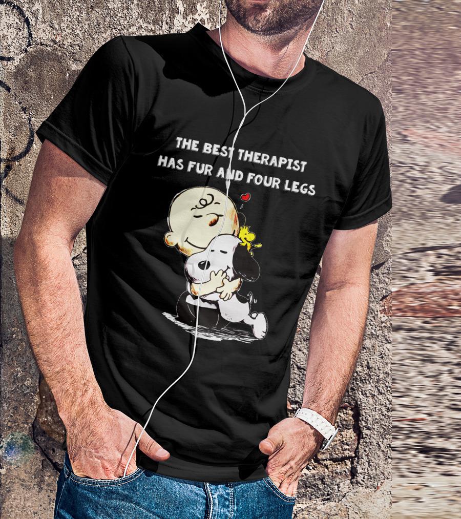 The Best Therapist Has Fur And Four Legs Charlie Brown Snoopy Woodstock Hug T-Shirt