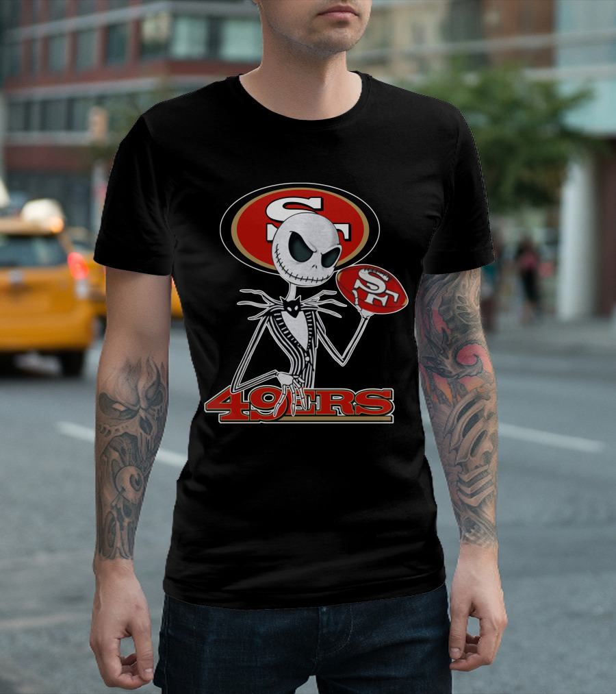 49ers Jack Skellington Football Crossover NFL T-Shirt