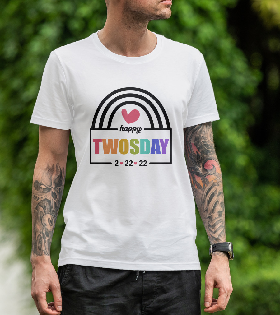 Happy Twosday 2-22-22 Rainbow Heart T-Shirt