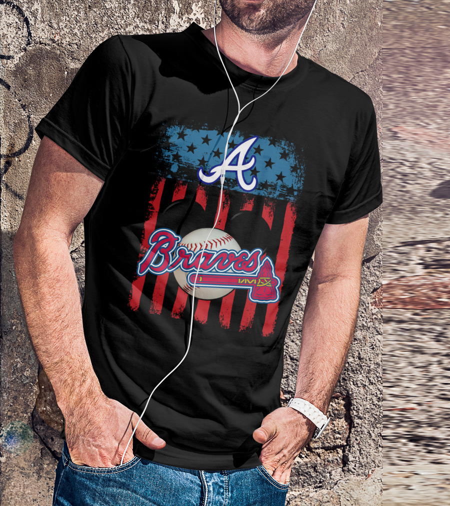 A Mickey Braves Iconic Baseball Stars And Stripes American Flag T-Shirt