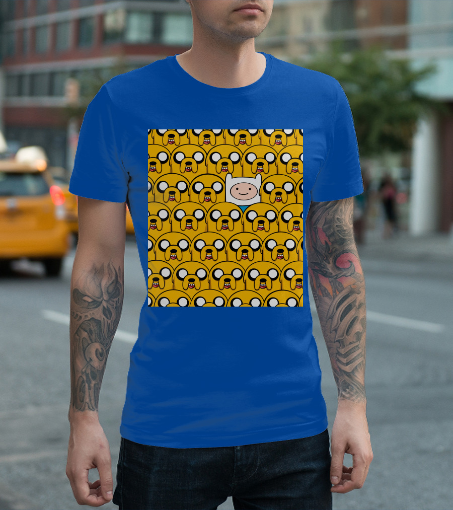 finnthehuman surrounded by jake faces T-Shirt