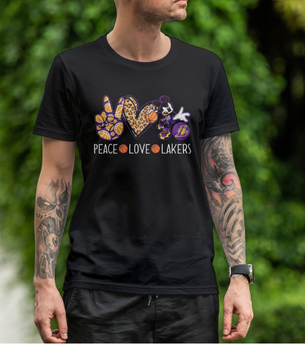 Peace Love Los Angeles Lakers Basketball Mickey T-Shirt