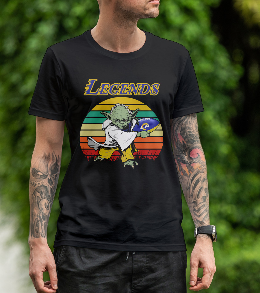 Legends Retro Yoda Holding Los Angeles Rams Football T-Shirt