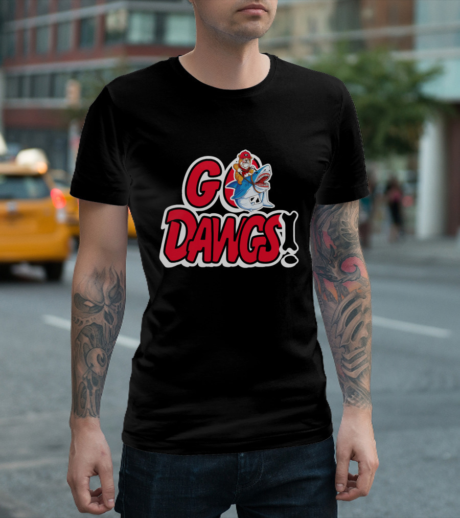 Go Dawgs Bulldog Riding Shark T-Shirt