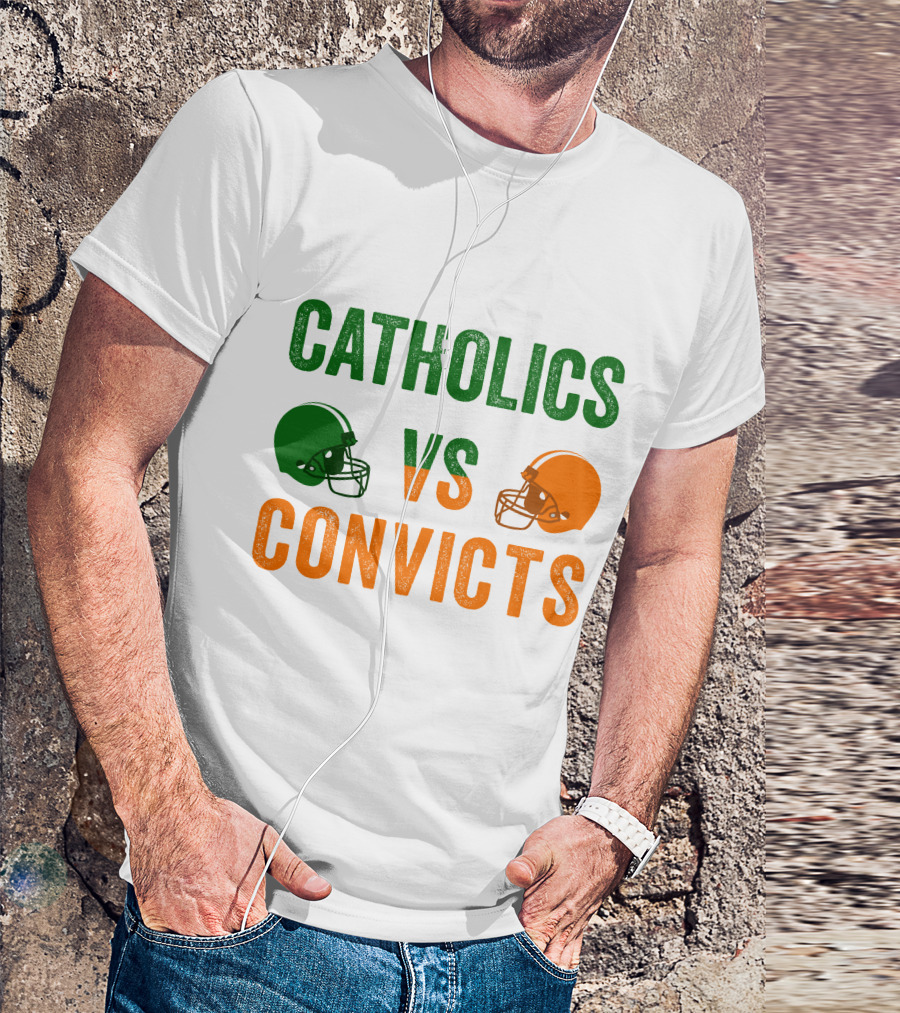 Catholics Vs. Convicts 1988 Football Helmets Rivalry T-Shirt