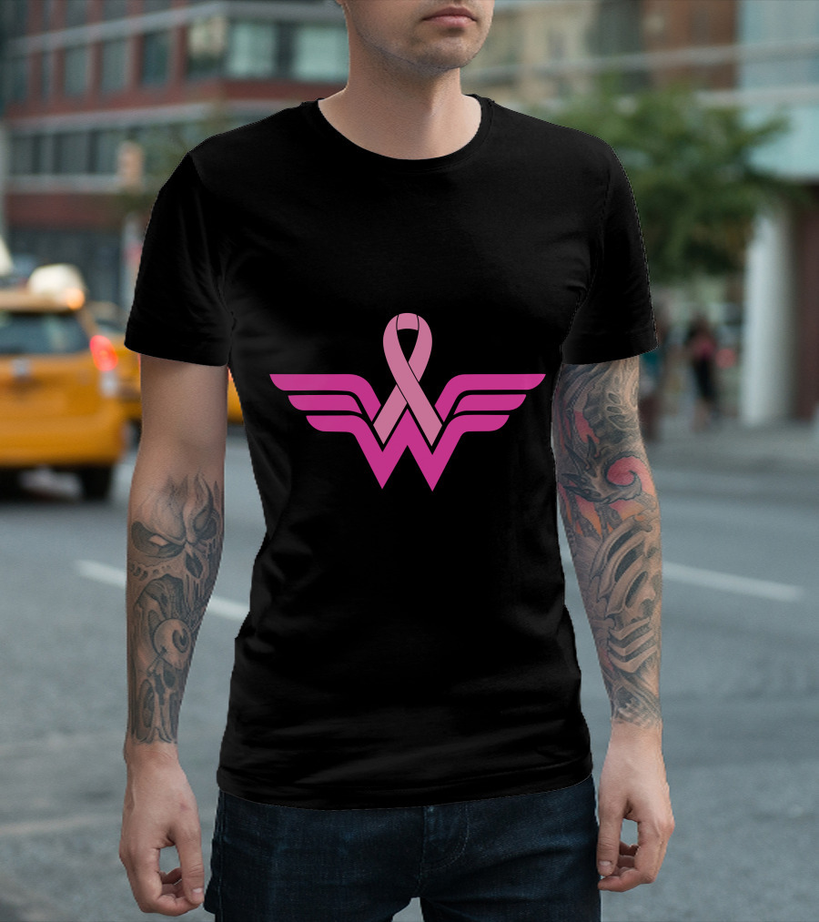 Wonder Woman Breast Cancer Awareness Ribbon T-Shirt